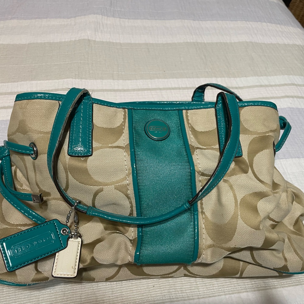 Coach Beige and Teal Satchel